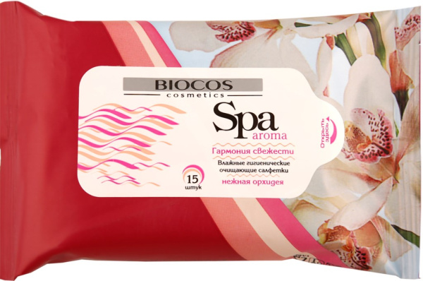 Салфетки влажные BIOCOS SPA Aroma Нежная орхидея, 15шт